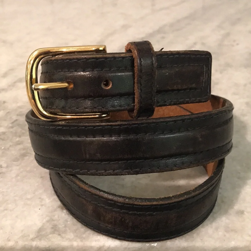 Vintage Buxton Belt Mens 42 Brown Oil Tanned Leather Brass Buckle Minimalist